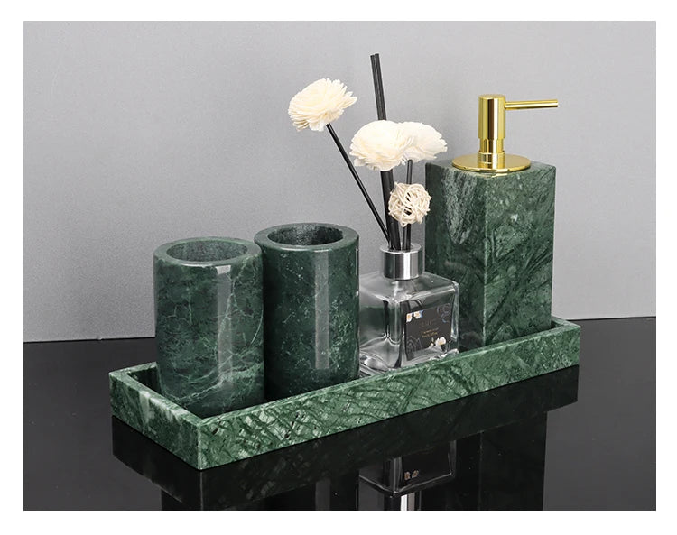 Indian Green Natural Marble Bathroom Accessories Retro Soap Dispenser Soap Dish Toothbrush Holder Tissue Box Bathroom Set