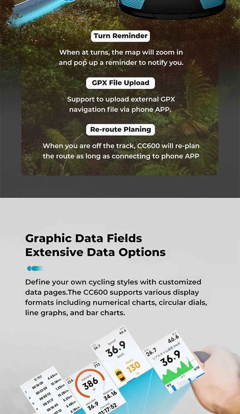 GEOID CC600 Color Screen Bike Computer Smart Navigation GPS Wireless Bicycle Speedometer WIFI ANT+ 11 Languages Cycling Odometer