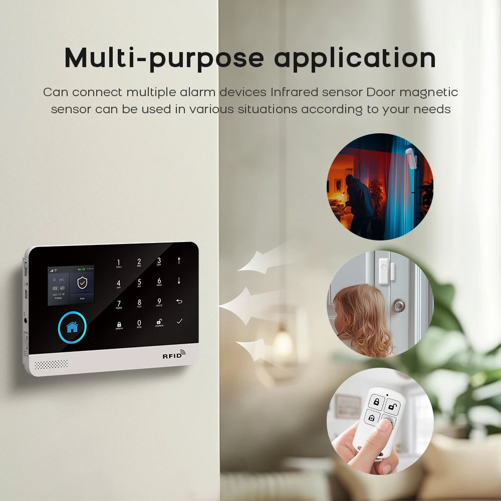 PGST WiFi GSM 2G Tuya Smart Life Home Alarm Security System Kit Alexa Automation Alarm Security Protection Door Motion Detector