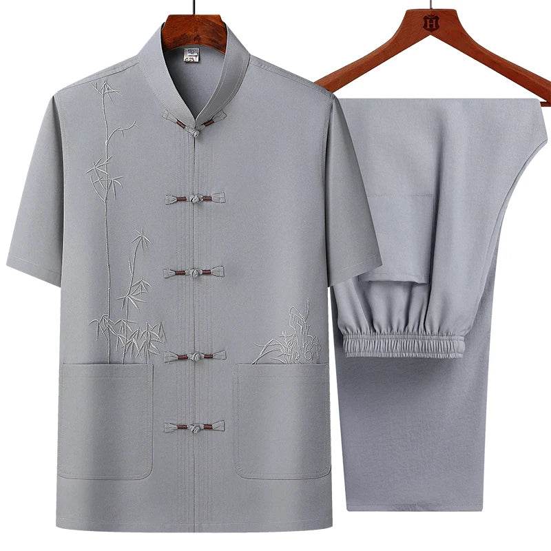 Men's sets (Shirt + trousers) 2025 summer new style men fashion shirt short sleeve shirt High quality shirts male Two Piece - AIAZ