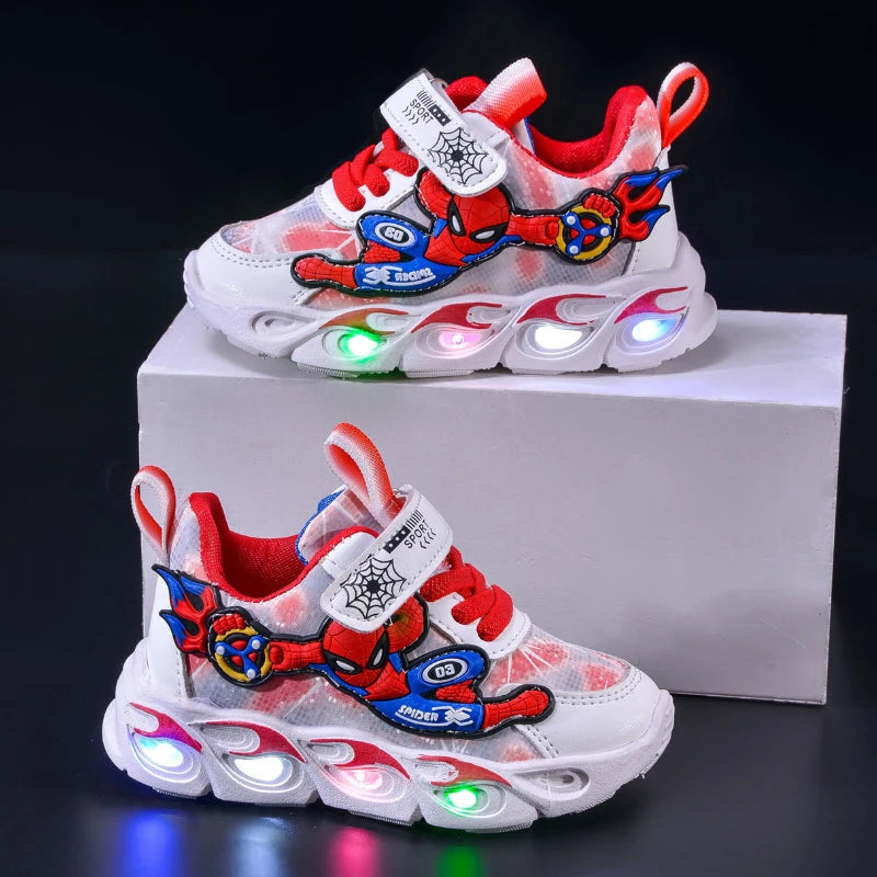 Disney Fashion Spiderman Baby Boys Sneakers Spring/autumn Children's Shoes Lighted Sneaker Trendy Kids Boy Sports Casual Shoes