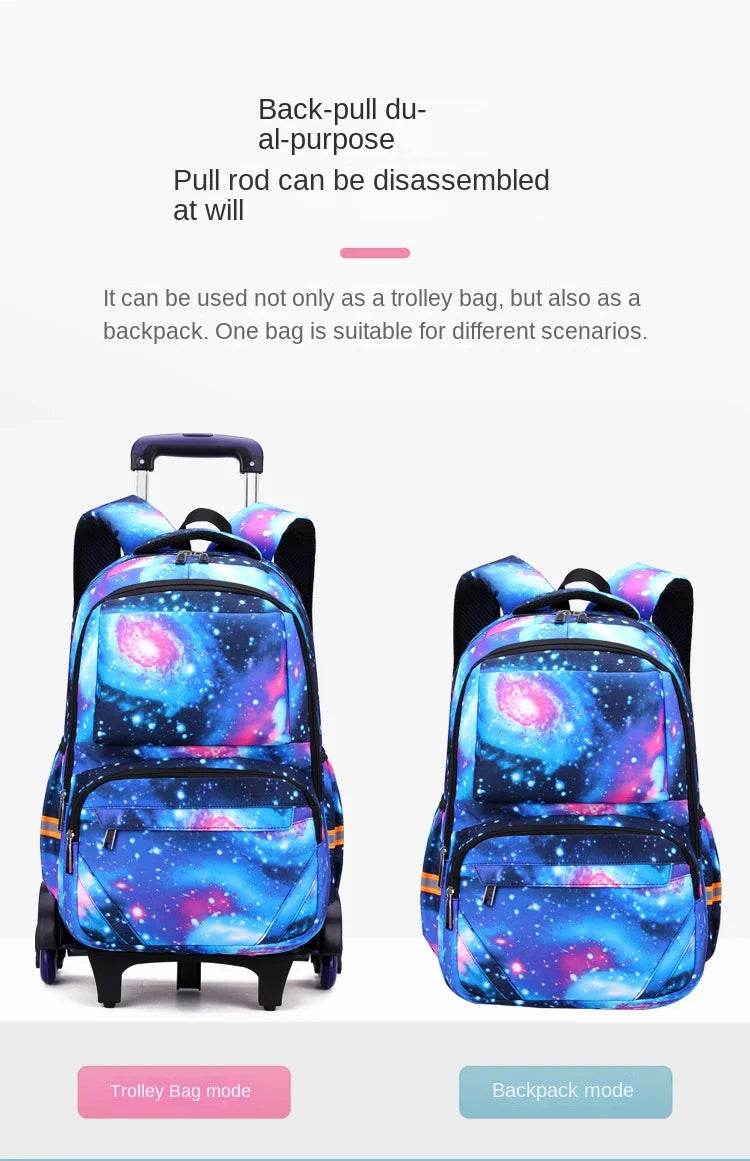 School bags with Wheels School Rolling Backpacks for Boys Trolley Bag Waterproof Orthopedic School Bag Student Wheeled Backpack - AIAZ