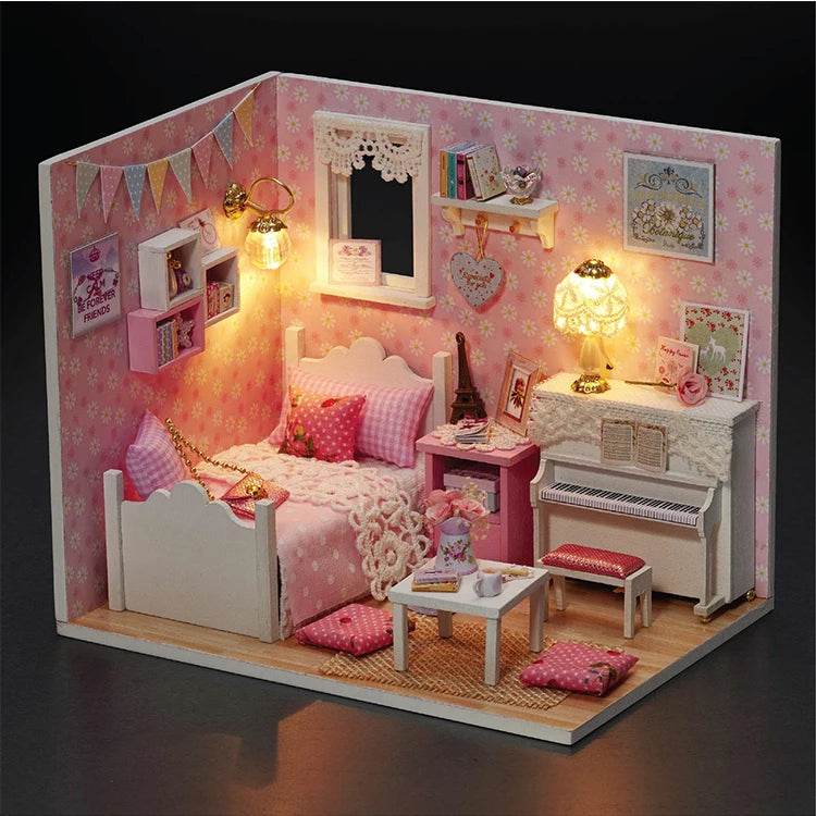 Kitten Mini Doll House 3D Puzzle Assembly Model Building Kit Creative Room Bedroom Decoration With Furniture Wooden Crafts Gifts - AIAZ