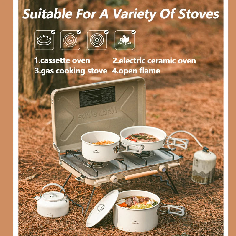 Naturehike Camping Cookware Ceramic Non-Stick Set Of Pots Outdoor Portable Tableware Kettle Frying Pan Cookset Kitchen Utensils