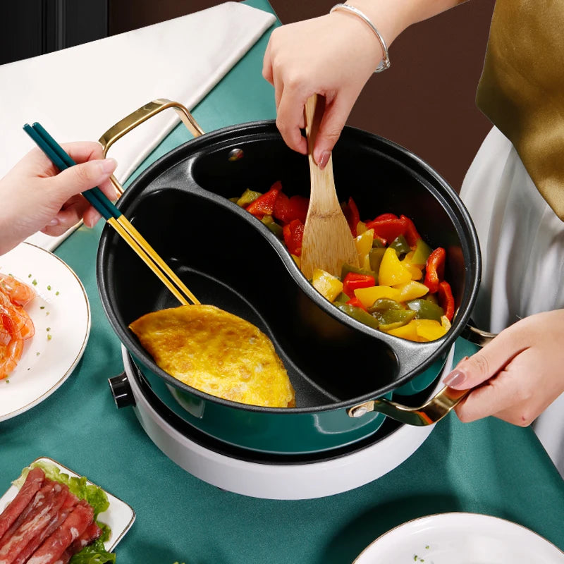 304 Stainless Steel Double-flavor Hot Pot with Lid Thickened Double Ear Soup Pot Household Induction Cooker Double Flavor HotPot