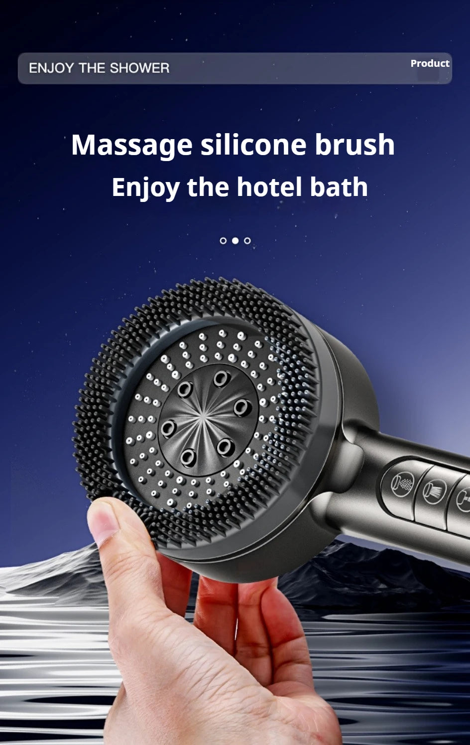 4 Modes Self-cleaning Shower Head with Silicone Brush One-Key Stop Water Massage High Pressure ABS Showerhead with Filter