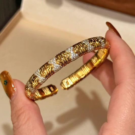 BELLUX Vintage Luxury Bracelet 925 Silver Gold Plated Full Diamond Distinctive Snake Open Bangle Unisex Jewelry