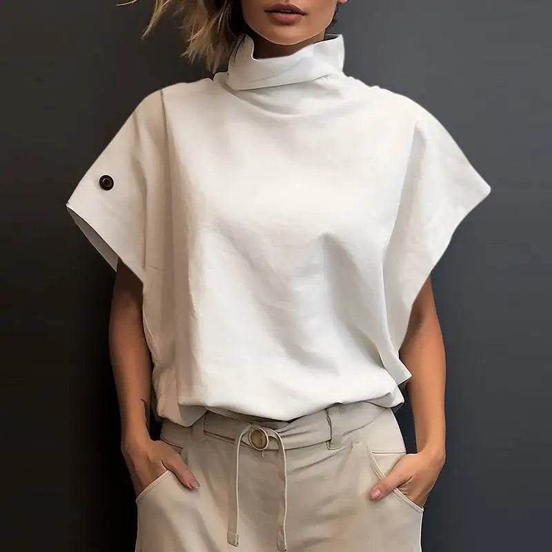 ZANZEA Women Stylish Tunic Tops Summer Office OL Shirts Short Sleeve Elegant Work Blouse Female Turtleneck Blusas Mujer Oversize - AIAZ