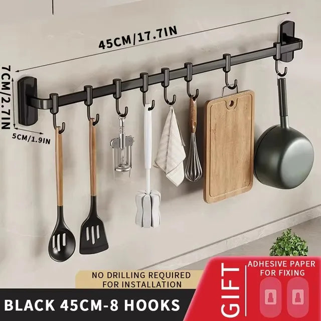Wall Mounted Hooks Rack Kitchen Organizer Utensils Knife Holder Cutting Board Spoon Lid Storage Bathroom Towel Robe Coat Hangers