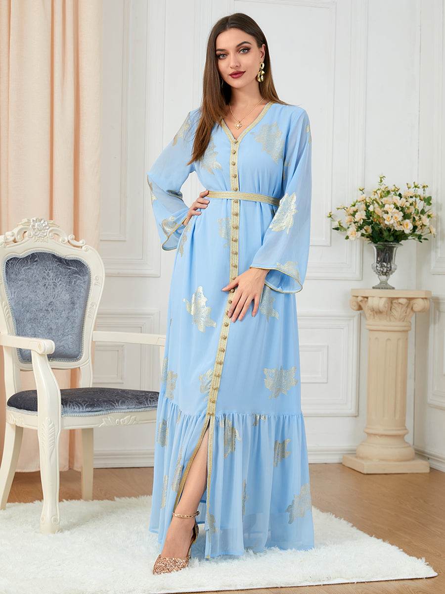 Morocco Dress For Women 2022 Autumn Muslim Abaya Fashion Dubai Abayas Iron Button Belted Kaftan Split Hem Party Dresses Vestidos - AIAZ