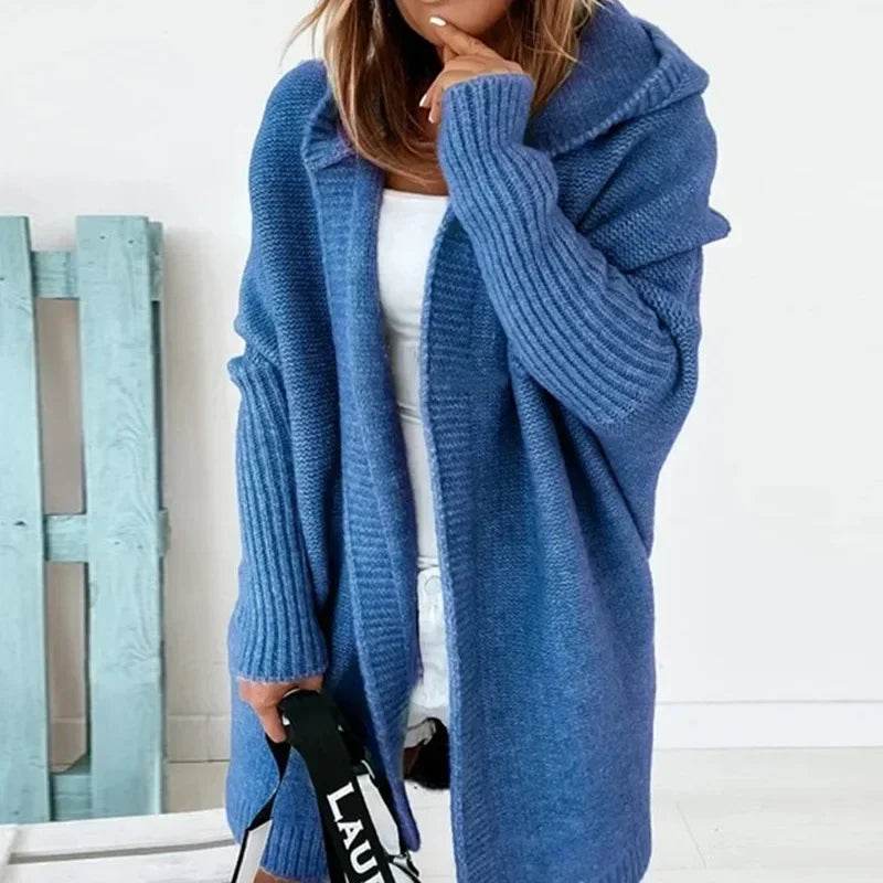 Women's Long Hooded Knitted Cardigan Sweater Warm Winter Overcoat Loose Fit Ladies Jumper Coat Knitwear Comfortable Knit - AIAZ