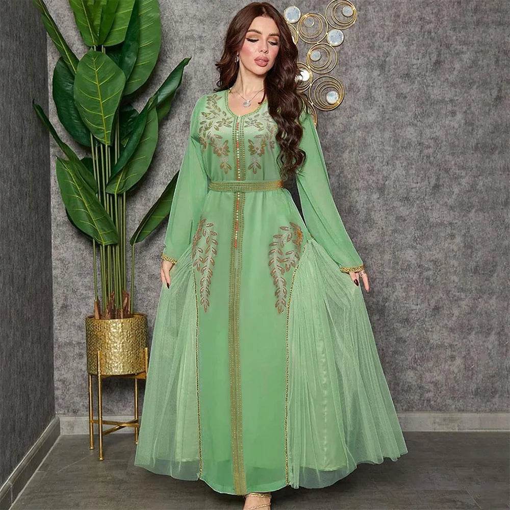 Kaftan Long Sleeves O-neck Robe Dress Muslim Dress Women Abaya Fashion Loose-Fitting Islamic Clothing Eid Ramadan Caftan - AIAZ