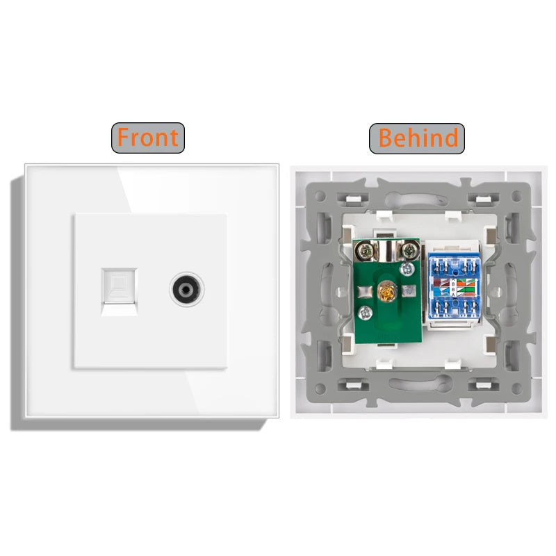 Cat6 rj45 wall socket network socket with TV wall data double socket telephone crystal glass panel rj45 network socket computer