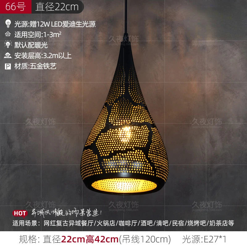 Southeast Asian Pendant Lights Antique Hollow Hanging Light Fixture Thai Arabian Restaurant Bedroom Moroccan Decorative Lamps