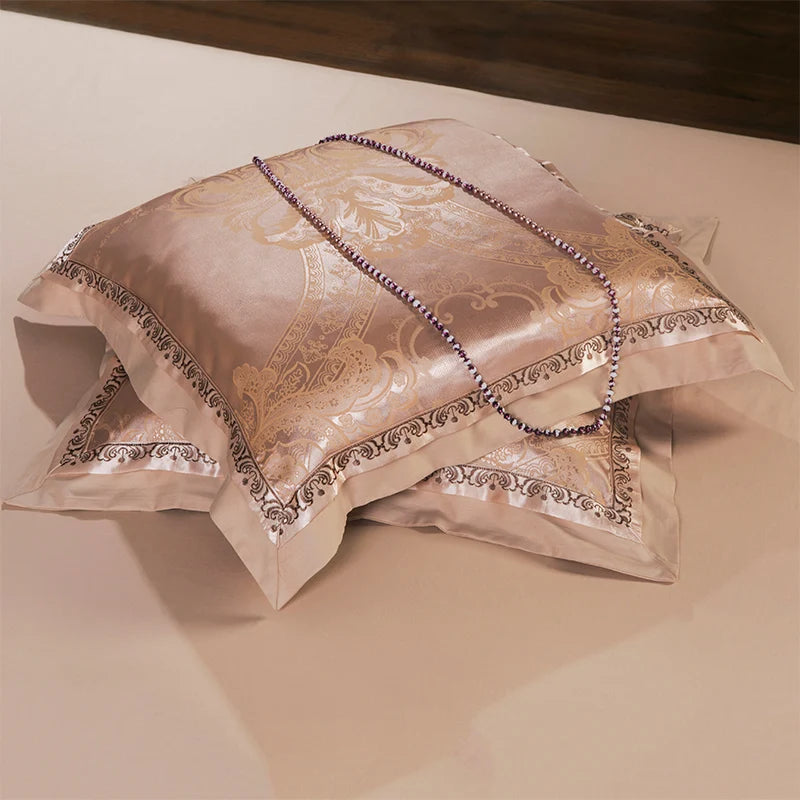 Sliver Gold Luxury Silk Satin Jacquard duvet cover bedding set queen king size Embroidery bed set bed sheet/Fitted sheet set