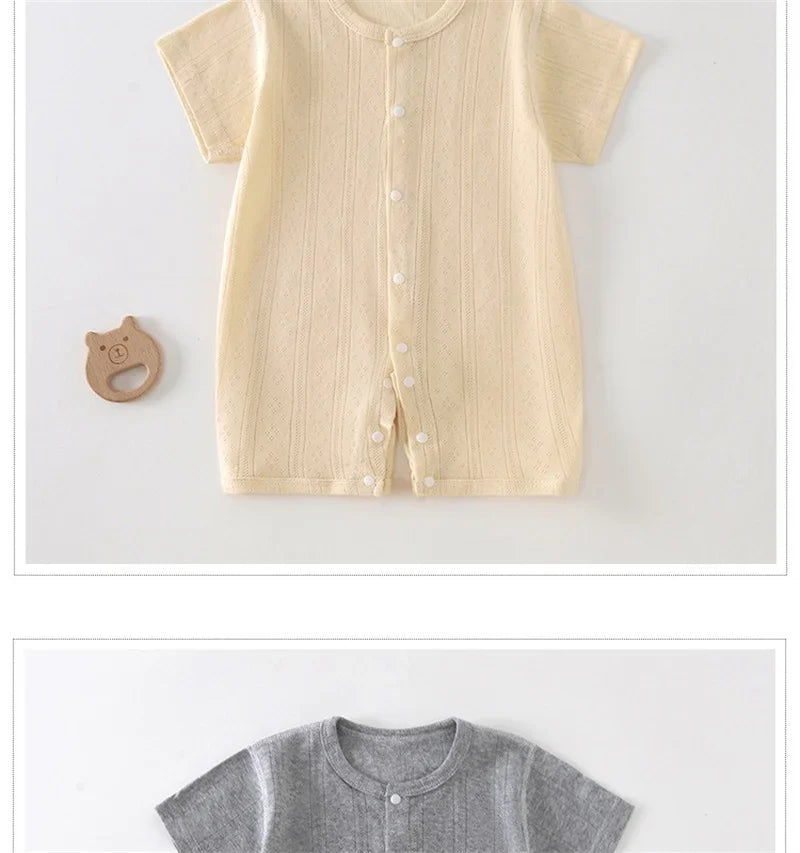 Baby Short Sleeved Jumpsuit Summer Newborn Breathable Mesh Air Conditioning Suit Boys Girls Infant Thin Sleepwear Crawling Suits