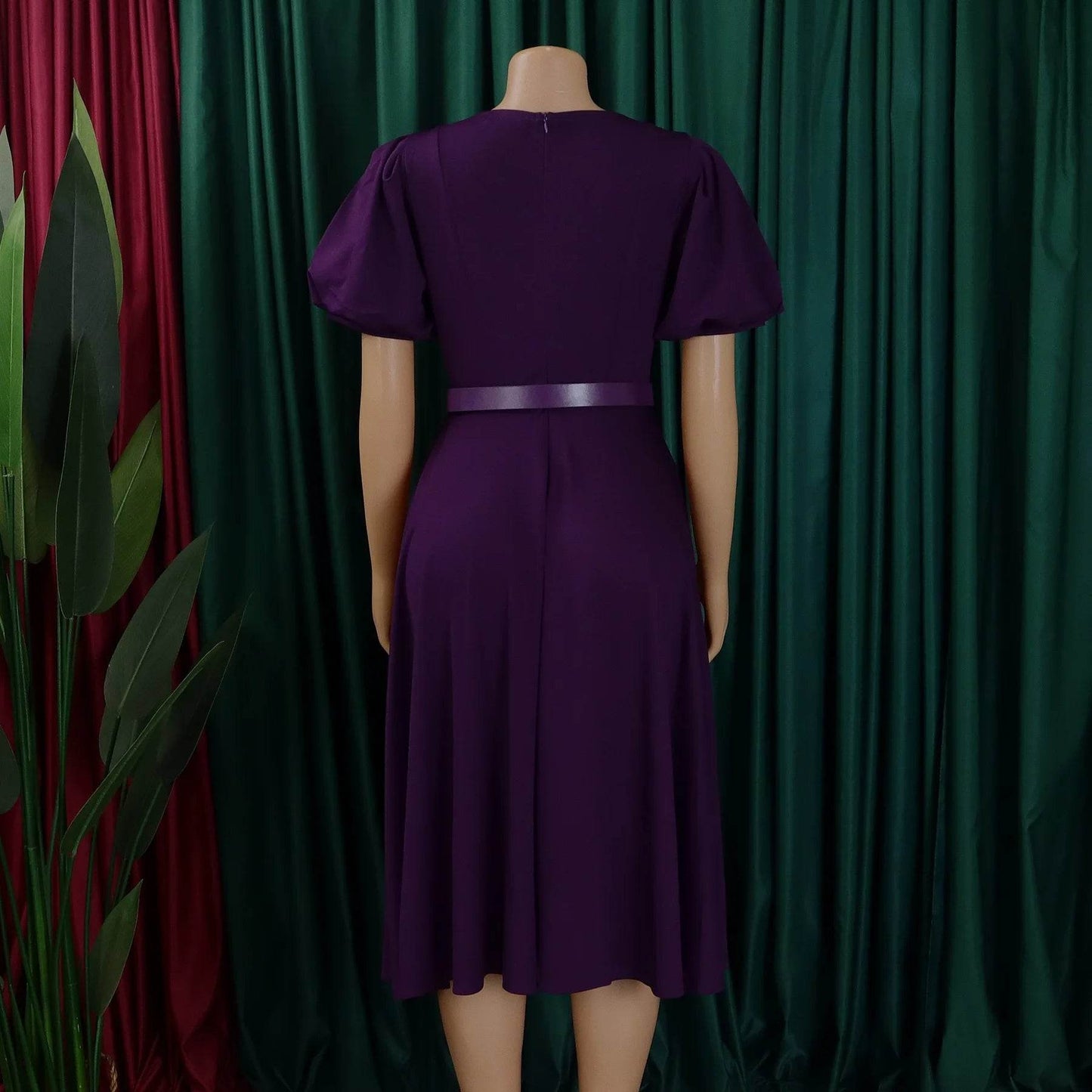 Elegant Office Dress for Women Professional O Neck Short Sleeve Belt Waisted A Line Mid Calf Formal Business Work Dress Midi New - AIAZ