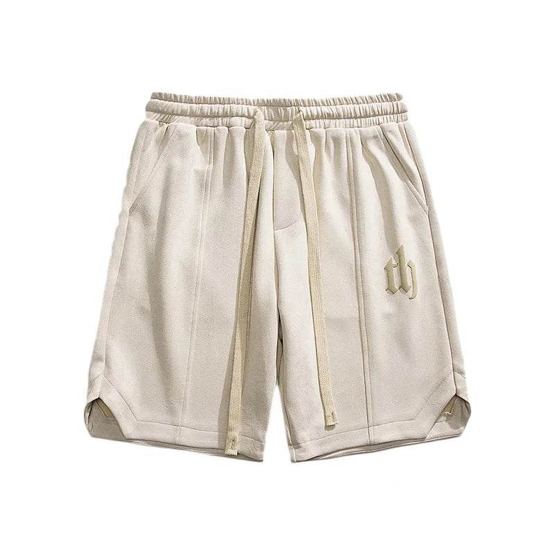 2025 Summer Suede Shorts Men's Trendy Brand Versatile High Street Printed Loose and Simple Five Quarter Pants - AIAZ