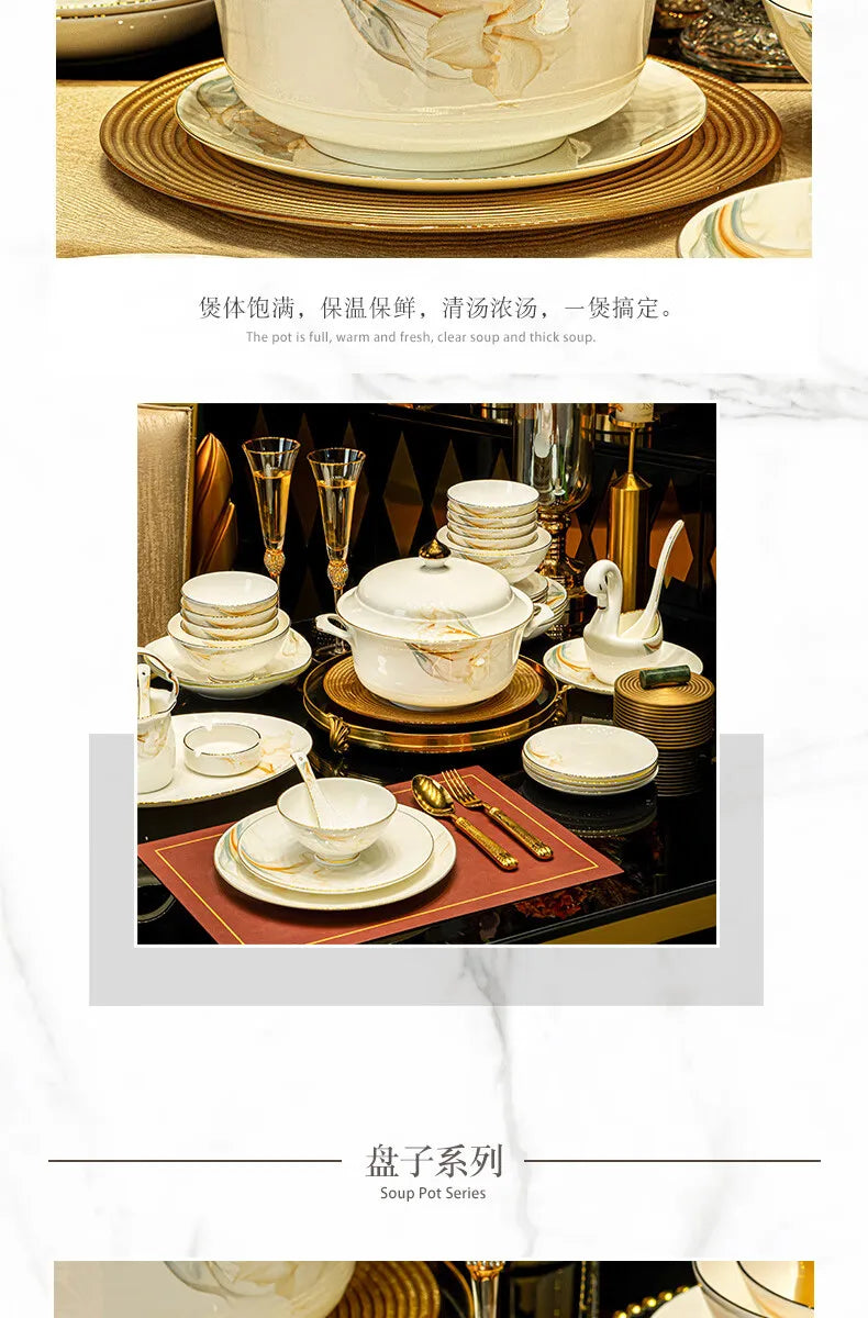 2025 New Jingdezhen High-end Bowl Plate Tableware Set For Housewarming Gift Bone China Bowl, Chopsticks Plate Set Gift Giving