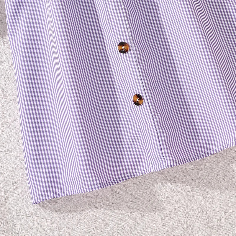 Girl Dress Summer New Light Blue Stripe Ruffled Sleeveless V-Neck Dress Elegant Cute Daily Casual Vacation Preppy Style Outifits