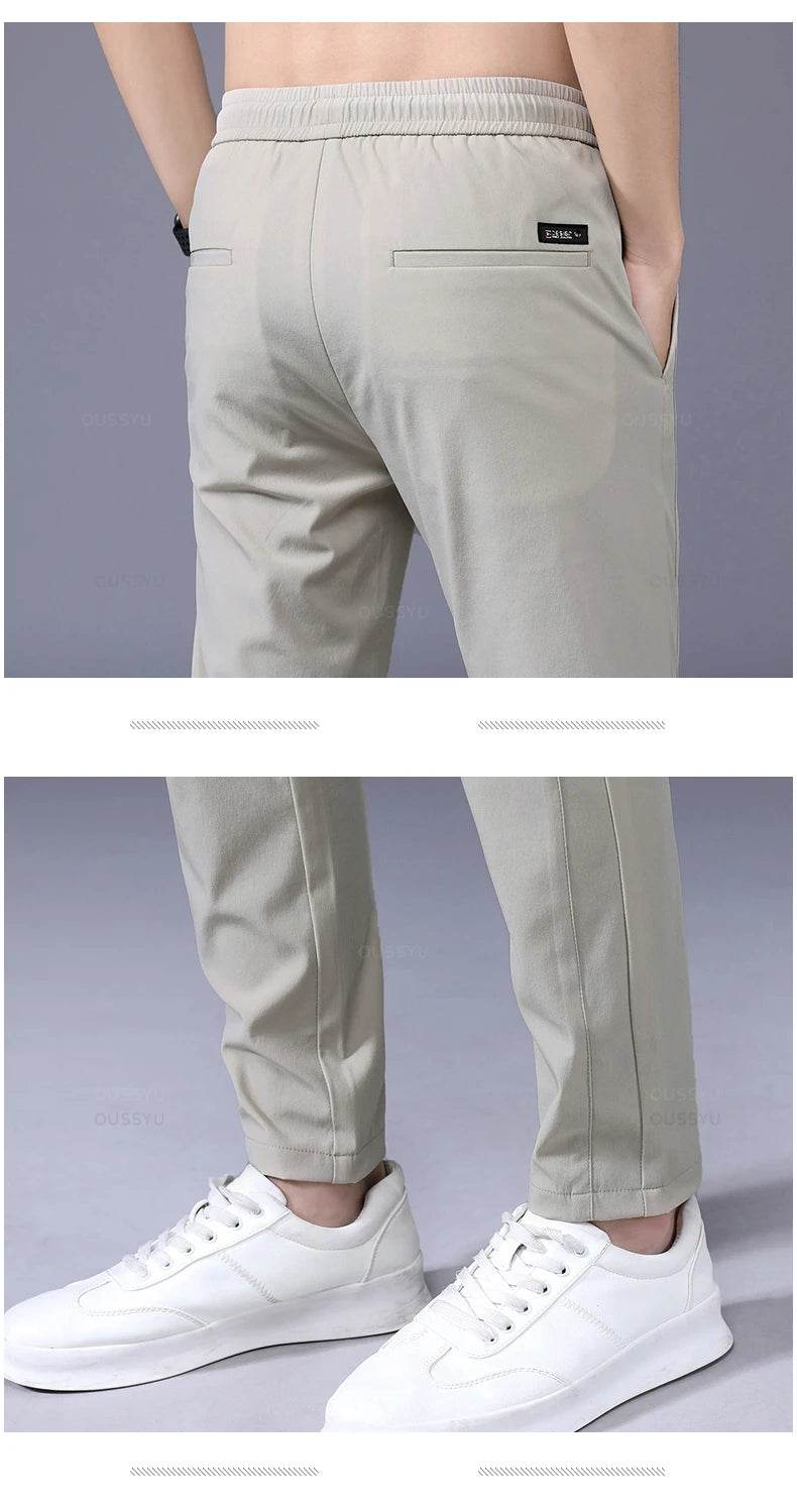 2025 Men's Trousers Spring Summer New Thin Green Solid Color Fashion Pocket Applique Full Length Casual Work Pants Pantalon - AIAZ