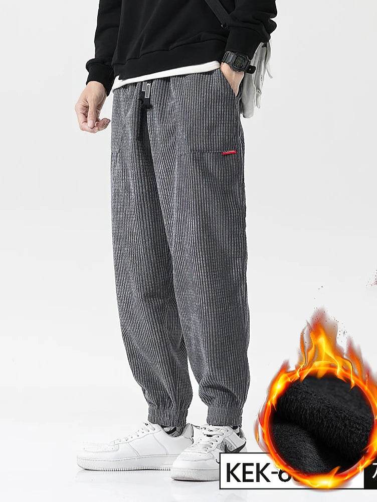 Baggy Corduroy Jogger Pants Men Tech Fleece Sweatpants Man Autumn Winter Casual Harem Pants Male Sport Thermal Trousers - AIAZ