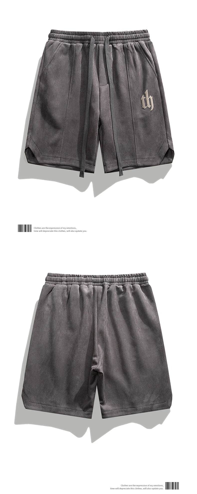 2025 Summer Suede Shorts Men's Trendy Brand Versatile High Street Printed Loose and Simple Five Quarter Pants - AIAZ