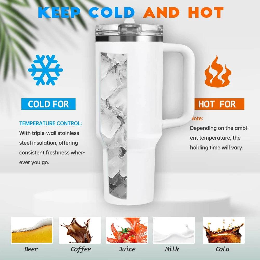 Water Bottle with Handle and Straw 40 Oz Water Bottle Keeps Water Cold for Longer Stainless Steel Bottle Insulated Mug - AIAZ