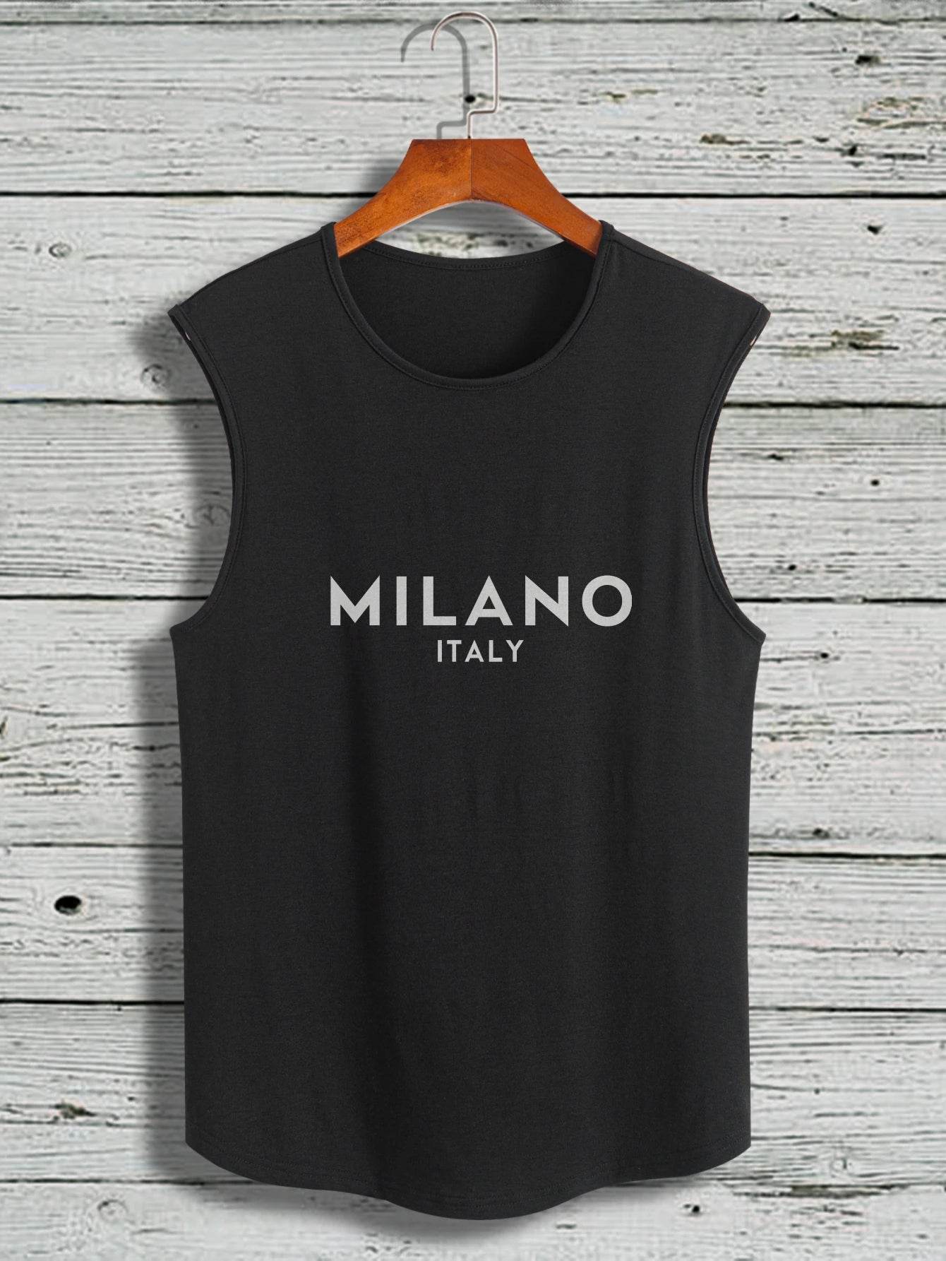 Men's vest short-sleeved T-shirt - Modern T-Shirt White Milano Italy Print Casual Wear - AIAZ