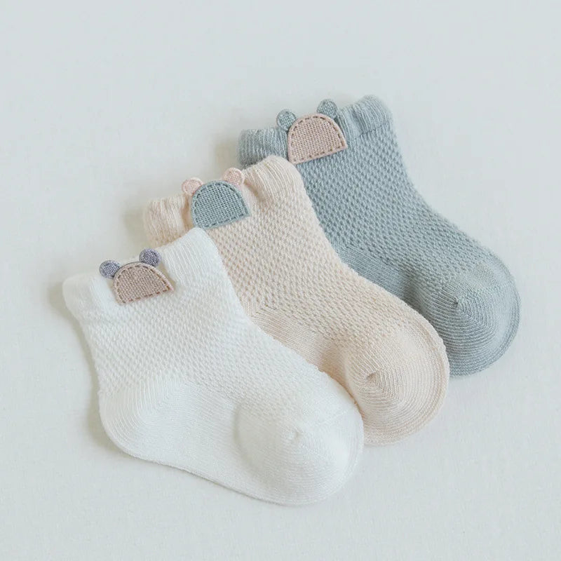 3 Pairs Infant Baby Socks for Girl Boy Thin Cotton Breathable Mesh Cute Accessories Unisex Newborn Boneless Short Socks
