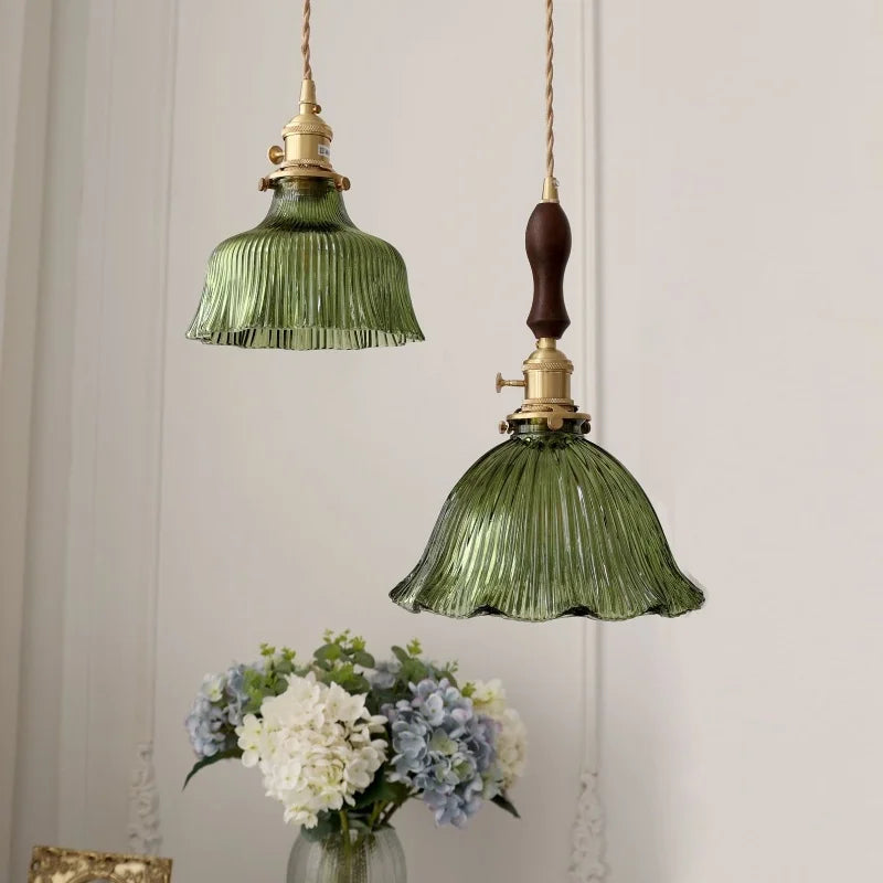 IWHD Nordic Modern LED Pendant Lights Coffee Living Room Balcony Green Glass Copper Knob Switch Hanging Light Fixture Luminaira