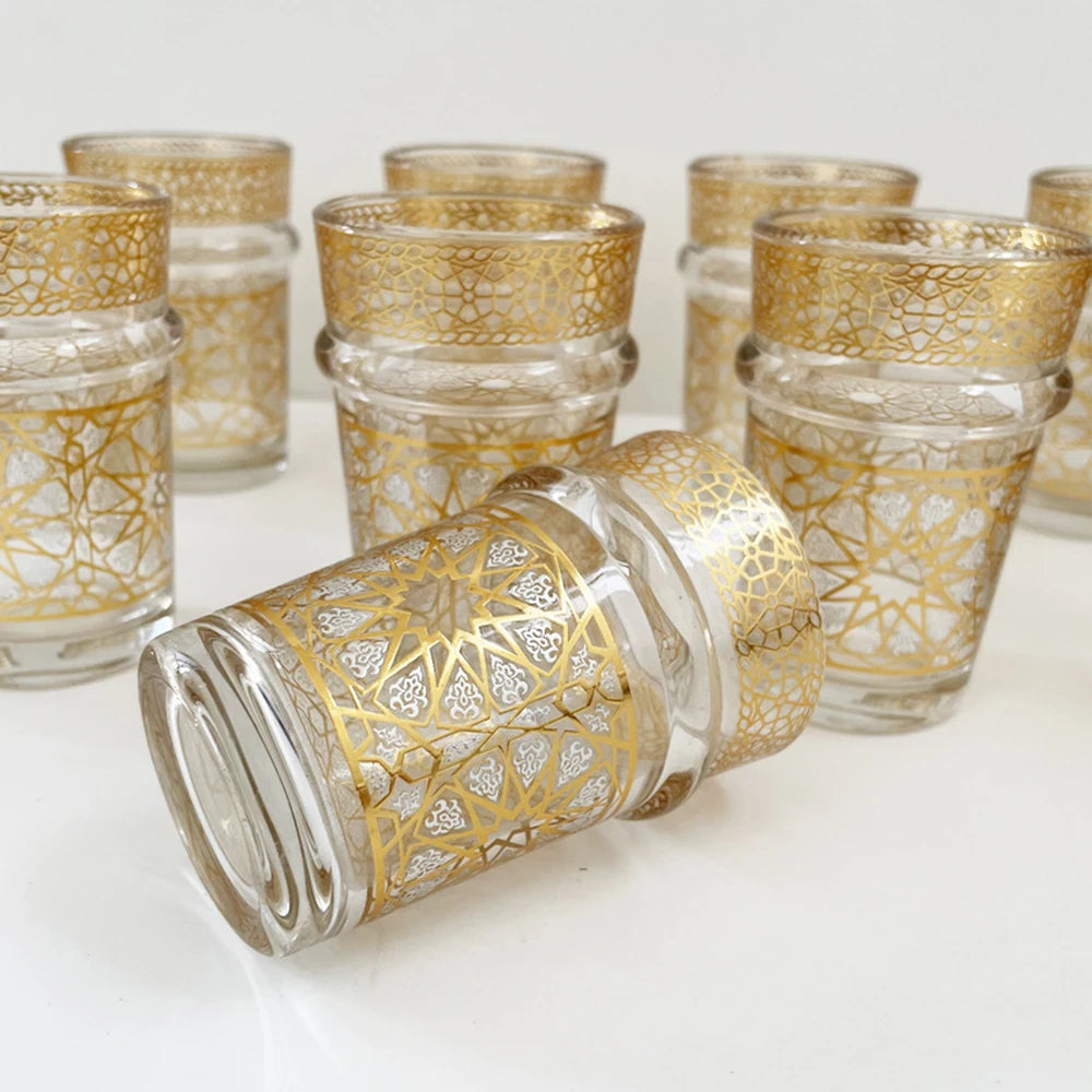 Middle East gold stamping glass teacup, Restaurant coffee cup, Home Decor Table Serving, Moroccan Glass Tea Cup, 12-piece/set