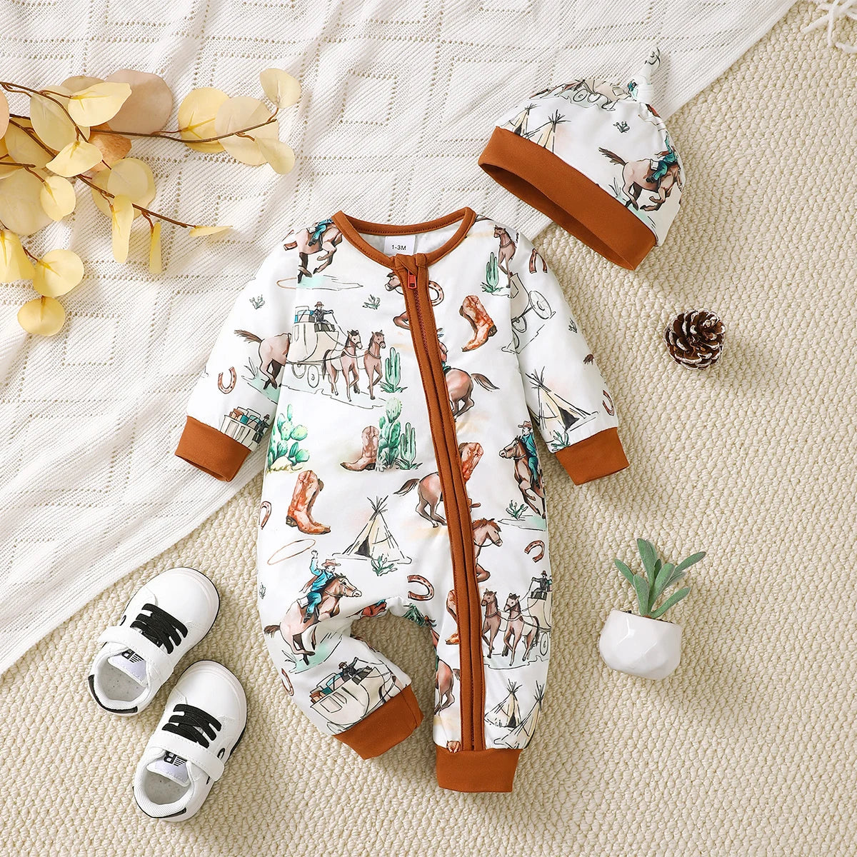 Winter Newborn Infant Baby Boys Romper Bear Print Long Sleeve Button Up Front Rompers Kids Onepiece Soft Fashion Baby  Clothing