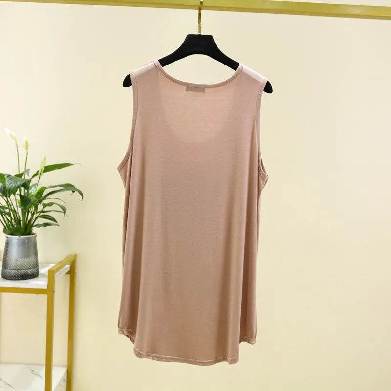 Women Long Tank Tops O-Neck Fashion Print Beauty's Head Casual Loose sleeveless T-shirt streetwear camis tops - AIAZ