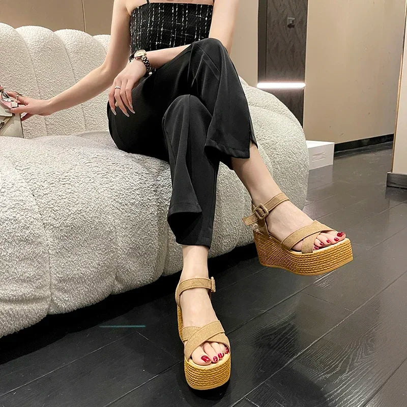 Wedge Heel Summer New Fashion Platform Thick Bottom Buckle Casual Comfortable Walking Shoes Sandals for Women