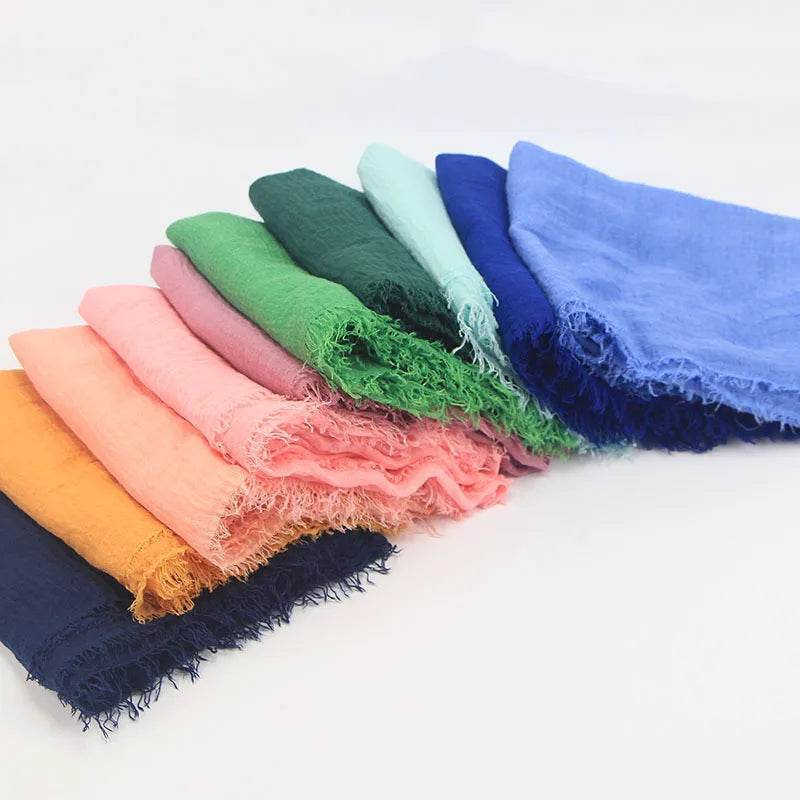 Muslim Hijab For Women Crinkle Hijab Scarf Soft Cotton Solid Color Islamic Bandana Eid Muslim Turban - AIAZ