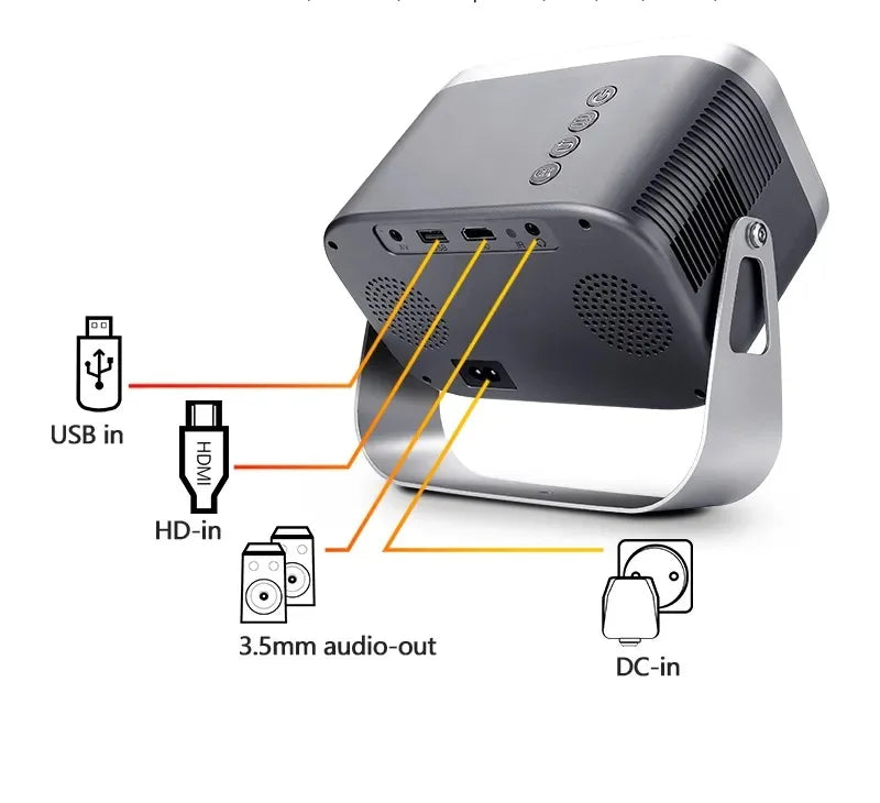 Portable Mini Projector for Home, High Definition, Smart Home Theater, Mobile Phone Screen, 4K Projector
