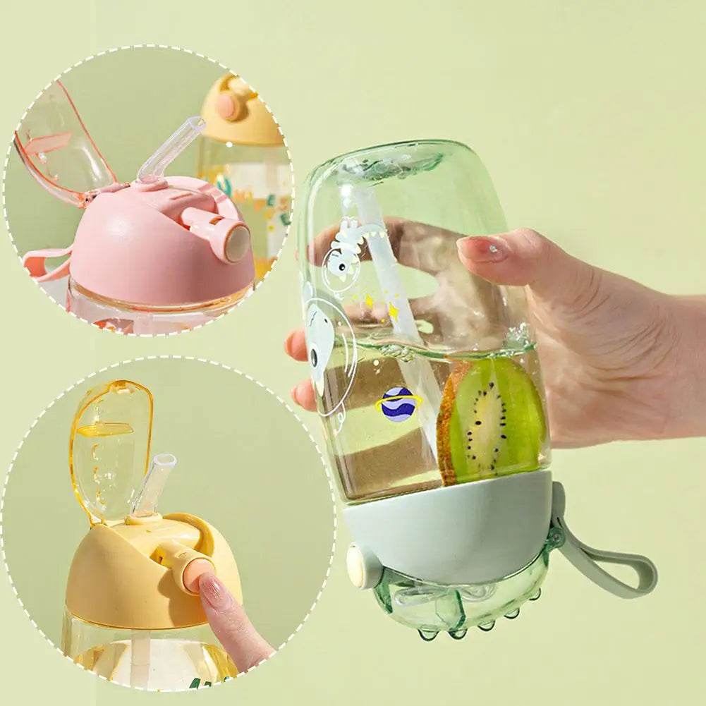 500ml Children's Dinosaur Water Bottle With Silicone Straw Leak Proof Plastic Water Bottle Summer Children's Water Cup - AIAZ