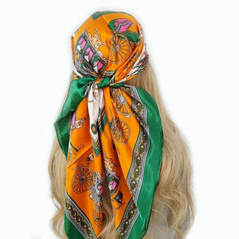 New 90*90cm Retro Brand Women Silk Scarf Bandanna Fashion Bohemian Pattern Square Hijab Lady Wrap Headband foulard muffler - AIAZ