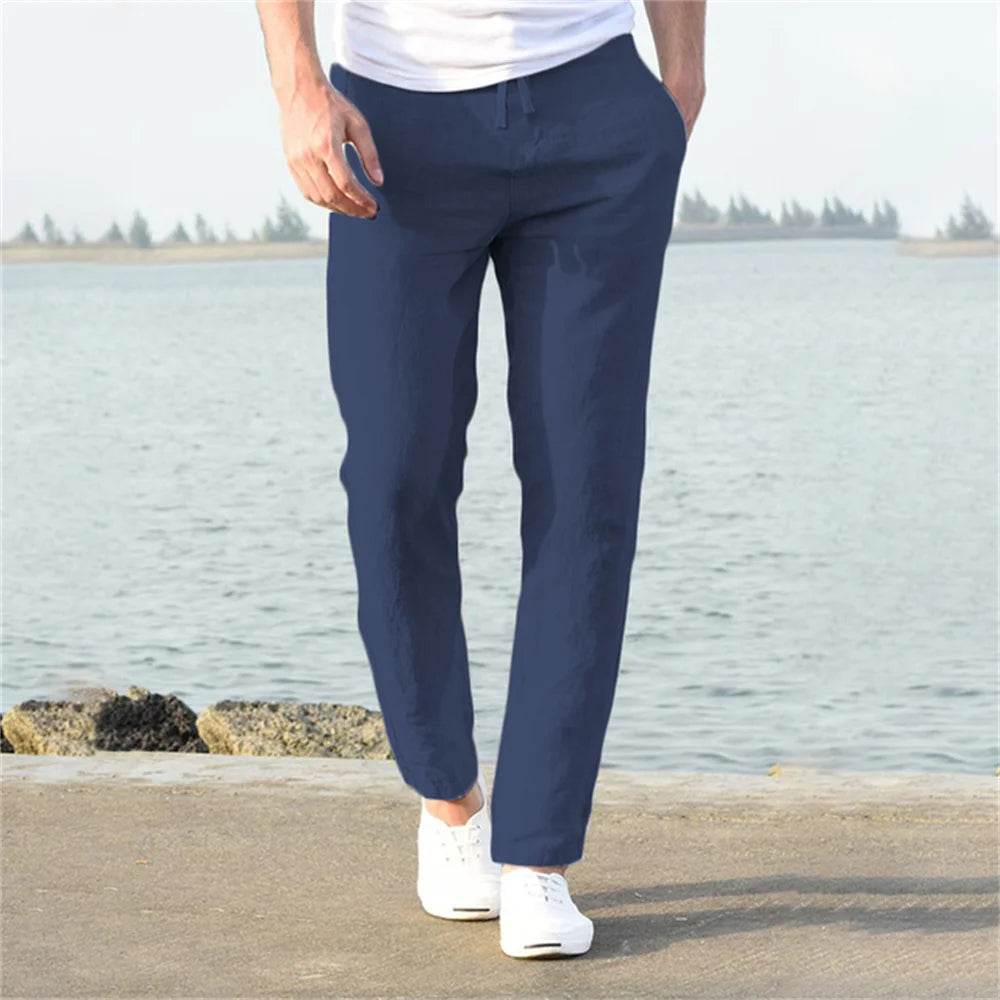 Men's Cotton Linen Pants Male Autumn New Breathable Solid Color Linen Trousers Fitness Streetwear S-3XL - AIAZ