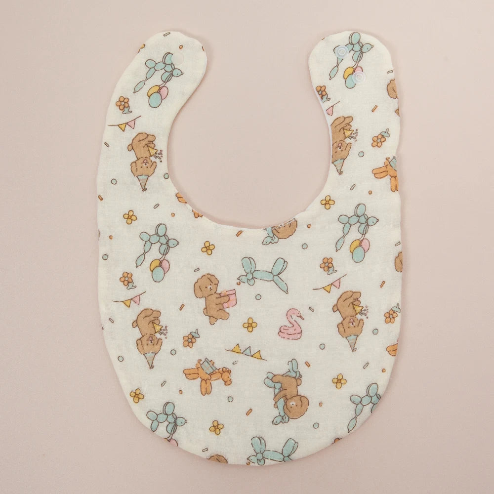 2Pcs/Set Baby Bibs Reusable Saliva Towel Good Absorption Soft 100% Cotton Gauze Cartoon Print Adjustable Baby Feeding Bibs