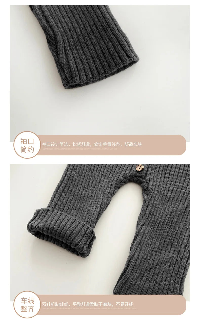 0-3Yrs Winter Newborn Kids Knitted Jumpsuit Thick Climbing Romper Baby Boys Girls Solid Color Casual Autumn Winter Baby Clothes