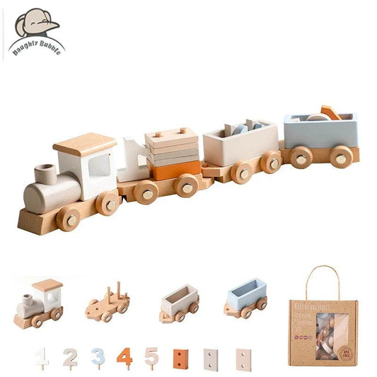 Wooden Train Birthday Toy Montessori Toys Baby Educational Toys Wooden Trolley Baby Learning Toys Number Of Wood Baby's Toys - AIAZ