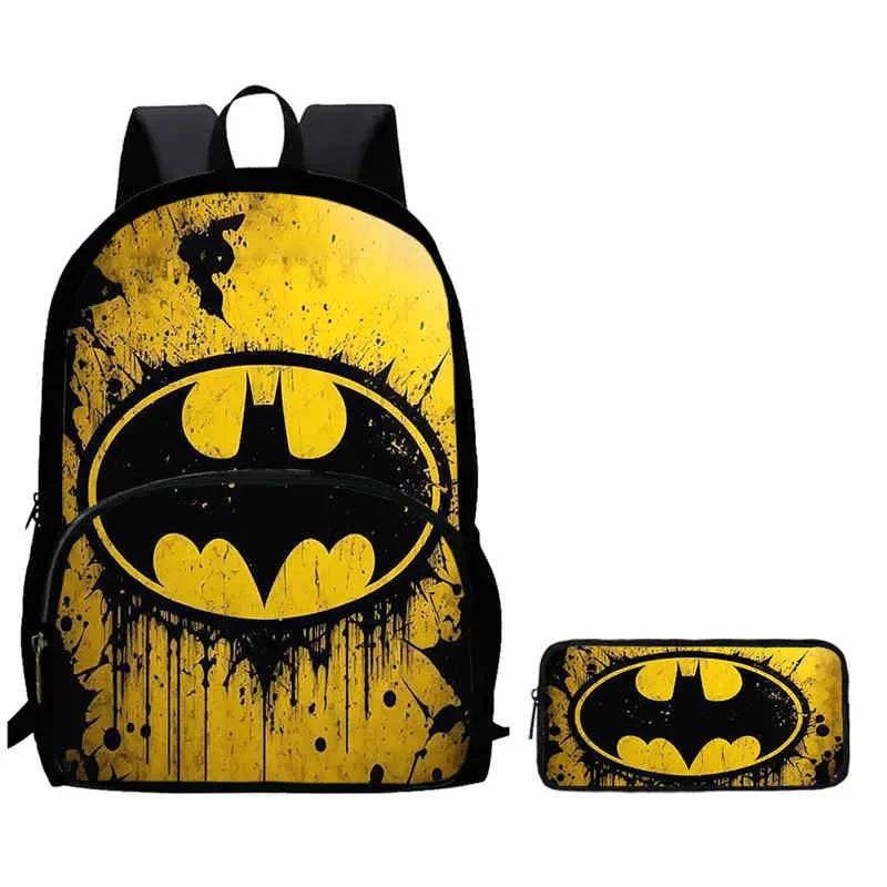 2Pcs Set School Backpack with Front Pocket,Cartoon Batman School Bags for Girls Boys,Large Batman Child Backpack for Aged 5-10 - AIAZ