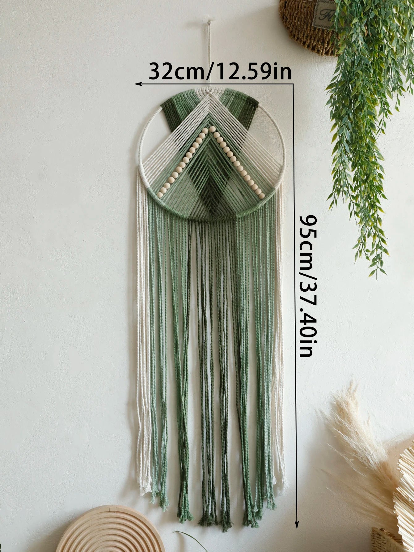 Handmade Macrame Wall Hanging Tapestry with Fringe and Wooden Beads for Living Room Bedroom or Nursery Large Bohemian Decor Gift