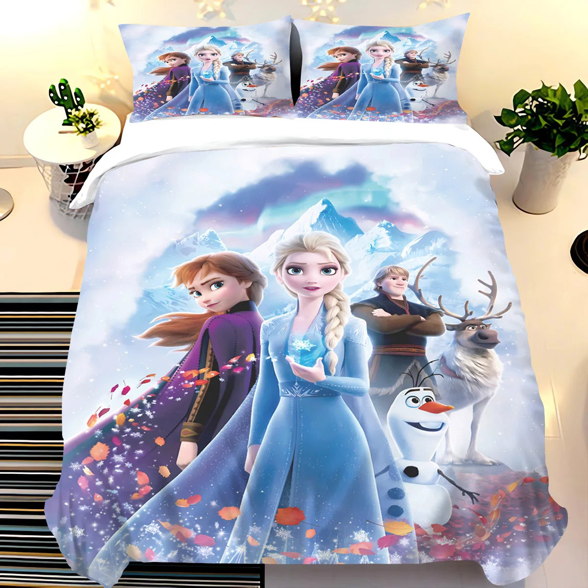 Frozen Duvet Cover Set,Elsa Anna Olaf King Size Bedding Set,Twin Full Size King Queen Bedding Set 3pcs for Girl'S Room