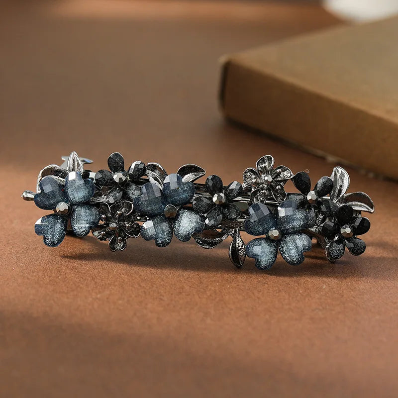 The new Korean version of the crystal flower spring hairpin elegant rhinestone wild ponytail hairpin women's hair accessories