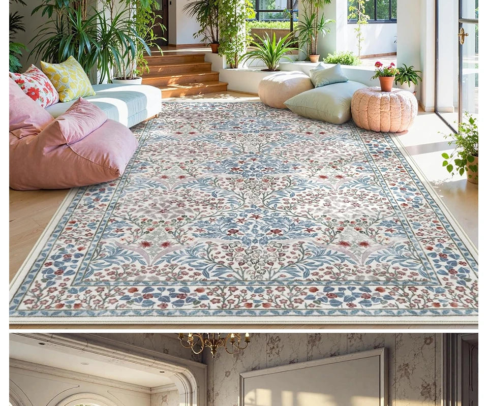 Pink Living Room Carpet Large Machine Washable Carpets Bedroom Bedside Floor Mat Home Decoration Bohemian Flower Non-Slip Rug 카펫