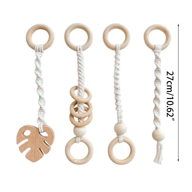 3/4Pcs/Set Nordic Cartoon Baby Wooden Rabbit Ear Toy Pendant Gym Fitness Rack Ornament Toddler Infant Room Decorations