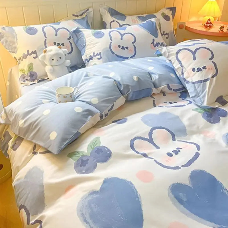 Cute Bear Duvet Cover Set with Zipper Pink Heart Bed Sheet Pillowcases No Filler Twin Queen Size Girls Boys Gift Bedding Set
